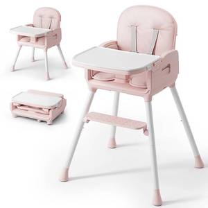Obee Odee 3-in-1 Portable Baby High Chair for Babies and Toddlers, Convertible Easy Clean Infant Foldable Highchair with Adjustable Legs & Dishwasher Safe Tray, Pink - Retail: $130