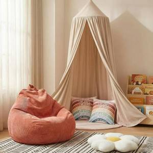lot 45510 image: Hillsuren 5 Pcs Reading Nook Set for Kids, Kids Reading Corner Decor with Bean Bag Chair Cover & Throw Pillow Cover(No Filler) Canopy and Flower Pillow for Bedroom Playroom Nursery Indoor Decor - Retail $54