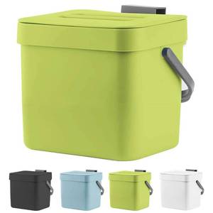 lot 45518 image: LALASTAR 1.8 Gallon Hanging Trash Can, Green, Plastic, Compost Bin Indoor Kitchen Sealed, Small Trash Can with Lid, Mountable - Retail $27