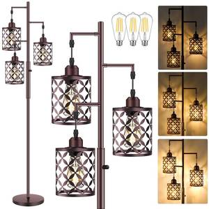 lot 45522 image: GHOOCEMLUX 68 Dimmable Floor Lamp, Farmhouse Standing Lamp with Elegant Metal Cage, Industrial Tall Tree Floor Lamps for Living Room, Bedroom, Study Room, Office (2000LM LED Bulbs Included) - Brown - Retail $58
