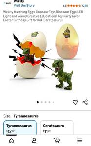 lot 45525 image: Dinosaur Hatching Eggs with LED Light and Sound Effects - Retail $11