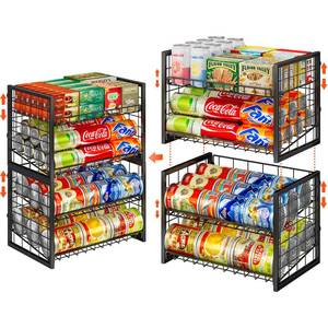 lot 45526 image: X-cosrack 2 Packs Stackable Can Rack Organizer for Pantry, 2-Tier Sturdy Adjustable Pantry Can Storage Organizer for Canned Food Can Goods, Kitchen Can Dispenser Holder for Soda Drinks Snack, Black - Retail $30