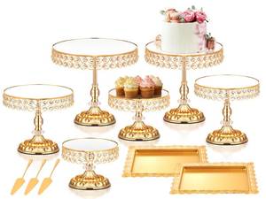 LEIFEOSH 12 Pieces Gold Cake Stand Set, Vintage Cake Display Stand with Crystal Edge and Cupcake Display Tray, Dessert Table Display Set for Wedding Party Baby Shower Anniversary Celebration - Retail: $139
