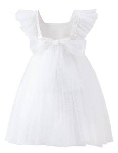lot 45546 image: Tutu.kk Baby Girls Vintage Party Dress Ruffled Sleeve A-Line Dot Tulle Flower Girl Dresses for Wedding,Birthday White 18-24 Months - Retail $20