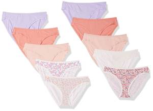lot 45547 image: Amazon Essentials Womens Breathable Cotton Bikini Brief Underwear with Full Coverage, Pack of 10, CheckedDitsy FloralFloralMulticolor, Small - Retail $13