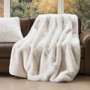 EVERGRACEHOME Luxury Faux Fur Throw Blanket, Soft Fluffy Faux Mink Blankets for Bed, Couch, Sofa, Thick Cozy Plush Warm Fur Throws with Reversible Velvet, Ivory Mink, 50"x60" - Retail: $60