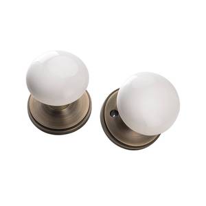 lot 45557 image: parro White Door Knobs, Porcelain Passage Door Handles, Antique Brass Porcelain Door Levers, Ceramic Interior Door Knobs - Retail $35
