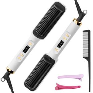 lot 45559 image: Hair Straightener Brush, Hair Straightening Iron with Built-in Comb, 4 Temp Settings & LED Display & Anti-Scald & Auto-Off Safety, Perfect for Fine, Soft Hair, Top Choice for Valentines Day Gifts - Retail $16