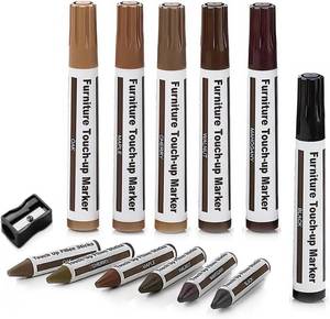 lot 58938 image: Wooden Furniture Floor Scratch Repair Markers and Wax Sticks for Stains, Scratches, Wood Floors, Tables, Desks, Carpenters, Bedposts, Touch Ups, and Cover Ups (Set of 13) - Retail $9
