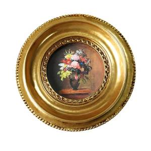 lot 58954 image: PYOAGT Vintage 2.5X2.5 Mini Picture Frame - Antique Gold Embossed Design, Elegant Tabletop and Wall Mount Display for Cherished Photo Home Decor (Gold Circle) - Retail $13
