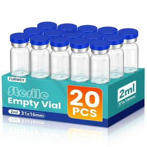 lot 58969 image: 2ml Sterile Vials with Self Healing Injection Port and Sealing Cap, Glass Sterile Vials for Injections (20 Pack) - Retail $9