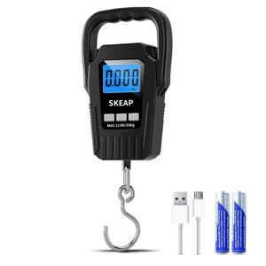 lot 58980 image: SKEAP Digital Fish Scale - 110lb50kg Backlit LCD Fishing Gear with Portable Handle, Includes 2 AAA Batteries & Stainless Steel Hook, with USB Charging- Fishing Gifts for Men - Retail $7