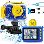 Pool Toy & Kids Underwater Camera 99FT Waterproof Kid Action Camera 1080P Video&20MP Photo with Flip Lens, Includes 32GB Card for Diving Swimming Beach Snorkeling.Birthday Gift for Boys - GKTZ - Retail: $37