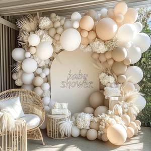 lot 56240 image: White Balloon Arch Double Stuffed White Sand Cream Beige Balloon Garland Kit Blush Nude Balloons for Neutral Baby Shower Gender Reveal Bridal Birthday Wedding Engagement Party Decorations (stand not included) - Retail $21