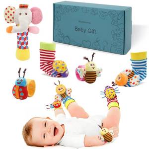 lot 56249 image: Wrist Rattles Foot Finder Rattle Toy for 3-6 Months Baby, Feet Leg Ankle Socks Arm Hand Bracelet Shaker for 6-9 Months Infant boy & Girl, Gift Set for 0-2 Years Newborn Babies (5 pcs-C) - Retail $19