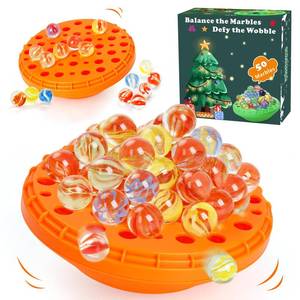 lot 56254 image: Marble Balance Game - 50 Colorful Marbles with Built-in Storage, Fun Family Challenge for 1-4 Players, Educational Toy for Kids & Adults, Perfect for Parties, Travel & Birthday Gifts (Pumpkin Orange) - Retail $18
