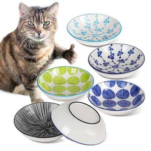 lot 56262 image: Ceramic Cat Bowls with Non-Slip Silicone Bottom, Prevent Whisker Fatigue, Reduce Mess, Wide Cat Bowls for Indoor Cats,6 Colorful Set for Daily Feeding Gift Choice (Classic) - Retail $20