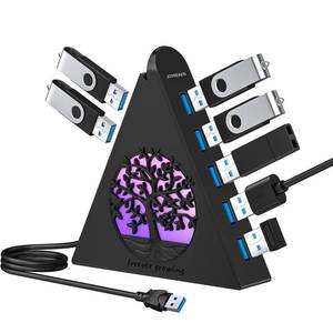 lot 56263 image: 7-Port USB 3.0 Hub, Vertical USB Hub Splitter with RGB Lighting, 5Gbps High-Speed Data Transfer and 2FT Extension Cable, Compatible with Laptop, PC, Desktop, MacBook, PS5, Xbox, Flash Drive - Retail $22