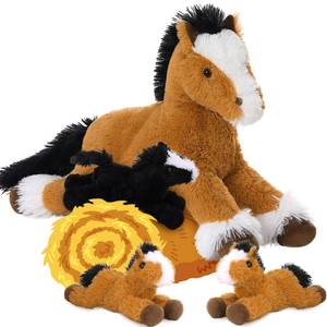 lot 56285 image: 4 Pcs Horse Plush Stuffed Animal, Large Stuffed Mommy Horse with Babies Pony Toys Plushies, Pony Stuffed Animal Bulk for Kids Christmas Birthday Gift 21 inches - Retail $33