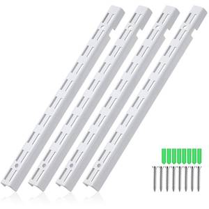 lot 56291 image: 4 Pcs 12 Inches Dual Track Upright Wall Shelving System with Notched Design Standard Adjustable Shelf Bracket Rail Heavy Duty Track Support System Wall Shelf Pilaster Strip for Hang - Retail $18