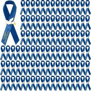 lot 56293 image: 100 Pcs Dove Funeral Memorial Ribbons Pins Memorial Service Respect Funeral Personalized Ribbon Bow with Safety Pins and White Dove for Mourning Remembrance Day Event(Blue) - Retail $18