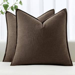 lot 56295 image: Decorative Linen Euro Sham Pillow Covers 26x26 Dark Coffee Chocolate Boho Farmhouse Neutral Winter Couch Throw Pillows for Bed Pack of 2 Accent Modern Pillowcase Sofa Livingroom Home Decor - Retail $25