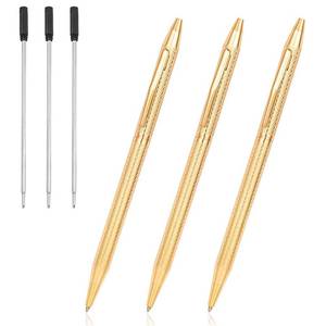 lot 56301 image: Metal Ballpoint Pens - Black Ink Fancy Pens for Wedding Guest Book Signing Journaling & Office, 1.0mm Medium Point Retractable Gold Pen Set for Gift, 3 Pens With 3 Refills (Gold) - Retail $10