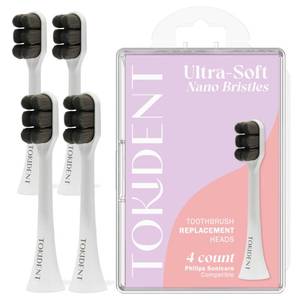 lot 56304 image: Replacement Brush Heads for Philips Sonicare Electric Brush - Ultra Soft Toothbrush Heads for Sensitive Teeth & Gums - Replacement Head with 10,000 Wave Cut Nano Bristles - 4 Pack - White  - Retail $18