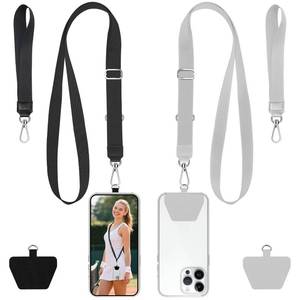 lot 56311 image: Phone Lanyard, 2 Pack Crossbody Anti-Drop Neck and Wrist Strap with 2 Pcs Tether Patches, Secure Hands-Free Compatible for iPhone Samsung Perfect for Nurses, Teachers, Travel, Hiking BlackGray (missing pieces) - Retail $10