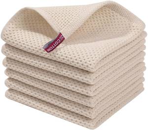 lot 56314 image: 100% Cotton Waffle Weave Kitchen Dish Cloths, Ultra Soft Absorbent Quick Drying Dish Towels, 12 x 12 Inches, 6-Pack, Beige - Retail $17