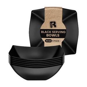 lot 56317 image: 6 Pack Black Square Plastic Serving Bowls - Black Plastic bowls 16 Oz - Disposable Serving Bowls - Premium Bowls Disposable Heavy Duty For Weddings Catering And Birthday parties - Retail $9