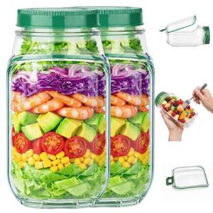 lot 56339 image: Salad Pod Mason Jar with Side Opening, Reusable Leakproof Salad Container with 2.5oz Dressing Cup, Mason Jar Salad Container for Lunch, Work, Travel & Outdoor, Microwave- & Dishwasher-Safe (Pack of 2)