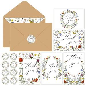 lot 56343 image: 50 Sets Wildflower Thank You Cards with Envelopes Bulk 7.87 x 5.91 Inches, Employee Appreciation Card Floral Blank Greeting Cards Notes with Stickers Set and for Baby Shower Wedding Bridal Shower