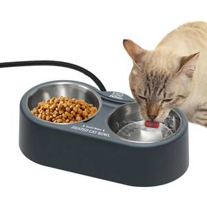 lot 56482 image: Heated Cat Bowl, Outdoor Heated Pet Bowls with Double Stainless Steel Bowl 24 OZ, Water Food Bowls for Cat Pet, Provide Drinkable Water and Hot Food in Winter - Retail $22