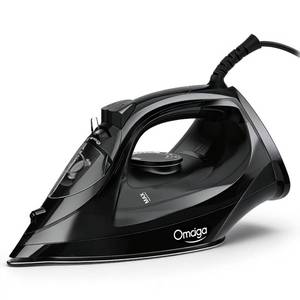 lot 56486 image: OMAIGA Steam Iron for Clothes, 1500W Iron with Rapid Heating, Non-Stick Ceramic Soleplate, Burst of Steam, Self-Cleaning, Auto-Off, Anti-Drip, 11.84oz Water Tank Ironing Clothes for Home, Black - Retail $37