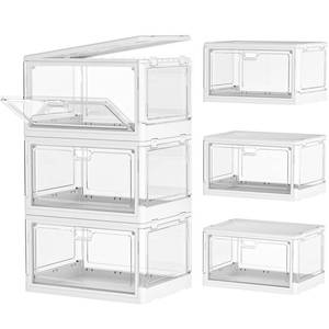 lot 56492 image: Clear Storage Bin with Lid 3 Pack Stackable & Sturdy Plastic Multifunctional Folding Storage Bins for Bedroom, Living Room, Study, Room, 23 QT Folding Box with Magnetic Door - Retail $35