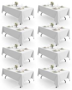 lot 56494 image: Rectangle Table Cloth 60 x 84 8 Packs, Durable Polyester Tablecloth Offers Reusable & Washable Protection, Ideal for Outdoor Party, Picnic, Wedding, Banquet and Birthday, White - Retail $30