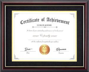 lot 56498 image: 8.5x11 Diploma Frame with Mat Display ReddishMahogany Wood Frame 8.5 x 11 Inch Frame with Mat or 11x14 without Mat (Double Mat, Black with Golden Rim) - Retail $24