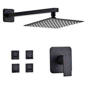 lot 56511 image: Shower Faucet Set Matte Black Bathroom Rainfall Shower System Wall Mount with 8 Inch Square Shower Head, Single Function Shower Trim Kit with Rough-in Valve - Retail $49
