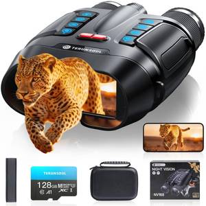 lot 56517 image: Night Vision Goggles - Smart APP 4K Night Vision Binoculars, 10000mAh Battery, 128GB Card for Photo and Video, 3 UHD Screen & 8X Zoom Binoculars for Camping, Hunting, Security (Black) - Retail $100