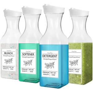 lot 56524 image: Laundry Detergent Dispenser Bottle 53oz with Label,4 Pack Liquid Laundry Dispenser, Plastic Detergent Dispenser for Laundry Room Organization and Storage, White Lid - Retail $23