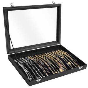 lot 56599 image: Premium Necklace Organizer Box - 20 Hooks Jewelry Tray with Transparent Lid - Display Box for Necklaces, Pendants - Suitable for Women and Girls. - Retail $16
