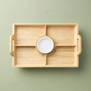 lot 3408 image: 11x16 Wood Serving Tray with Ceramic Bowl Insert - Hearth & Hand