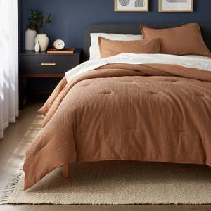 lot 3417 image: $89 Threshold FullQueen Washed Waffle Comforter Set, Camel, 3pc