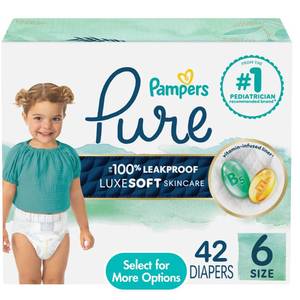 lot 3419 image: Pampers Pure Baby Diapers Size 6 - 42 Count