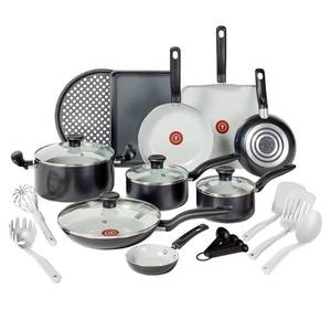 $125 T-Fal Simply Cook 20pc Ceramic Nonstick Cookware Set Black