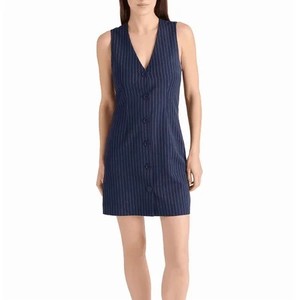 lot 3481 image: Steve Madden Pinstripe Sleeveless Button Front Dress, Navy, Size S