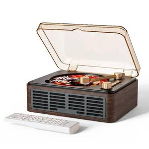 lot 828 image: CARONSORT CD Player with Speakers Bluetooth Nostalgic Retro Portable CD Players for Home Wood Music Player FM Radio for HomeWired and Remote Control-Walnut Brown - Retail $40