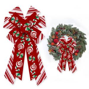 lot 831 image: Glodecart Large Merry Christmas Bow for Wreath, Red Pink Candy Cane Wreath Bow for Christmas D�cor Winter Bow for Front Door Indoor Outdoor Wall Tree Topper Decoration Supplies Xmas Hanging Ornament - Retail $7