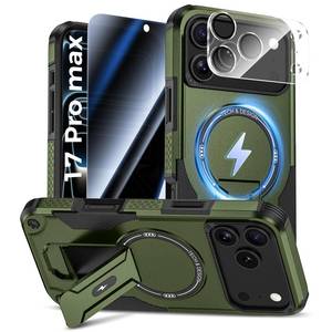 lot 832 image: Goton for iPhone 17 Pro Max Case with Privacy Tempered Glass Screen Protector & Camera Lens Protector, Compatible with MagSafe, Invisible Kickstand, Shockproof Phone Cover, Green - Retail $14